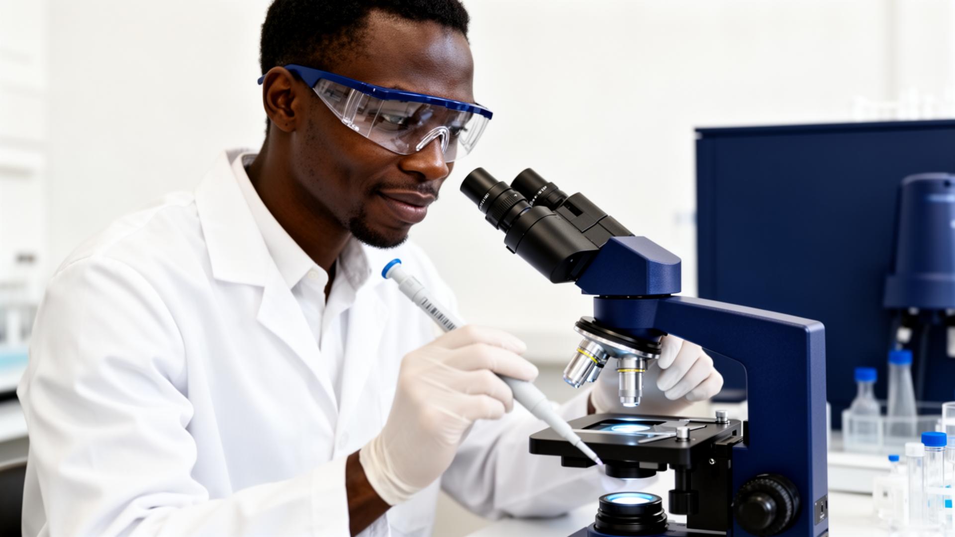 Medisys laboratory technician operating a microscope